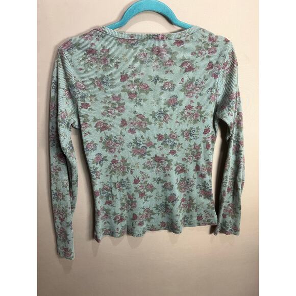 Floral Trends Top Blue Coquette Fairy Buttons Bow Whimsy Cottage Y2K Sz M - Picture 2 of 14